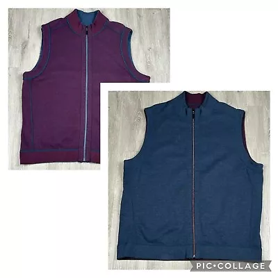 Tommy Bahama Men’s Sleeveless Sweater Vest Full Zip Reversible Blue Maroon XL • $28.68