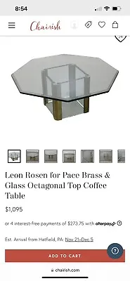 Leon Rosen For Pace Brass & Glass Octagonal Top Coffee Table • $400
