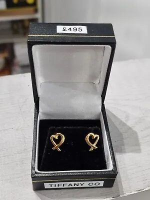 £495 • Buy 18ct Yellow Gold TIFFANY CO Paloma Picasso Heart Stud Earrings!
