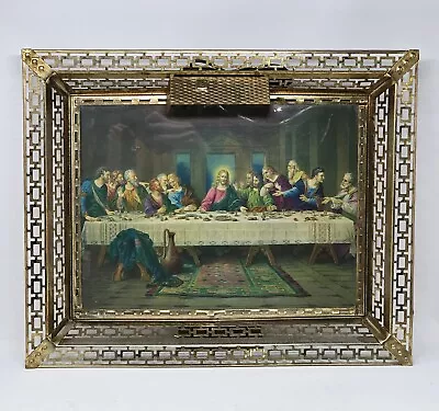 Vintage Last Supper Metal-framed Picture Wall Hanging With Display Light 50-60's • $84.95