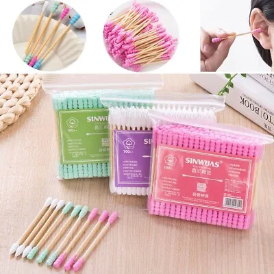 100PCS Cotton Wooden Swabs Swab Applicator Q-tips Double Tip Stick Ear Cleaning↖ • $2.52