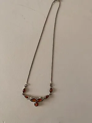 Marti's Of Nuevo Laredo Sterling Silver And Amber Necklace - 8  Drop • $34