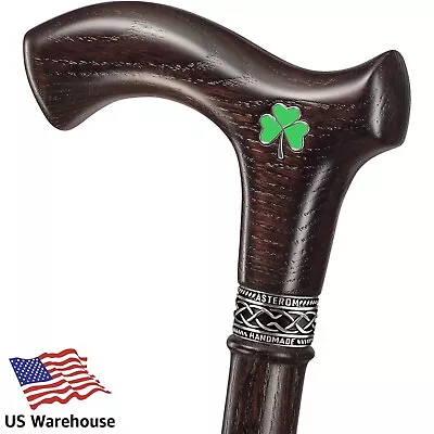 Irish Walking Cane For Men - Shamrock - Handmade Ergonomic Wooden Cane Oak Wood • $88.50