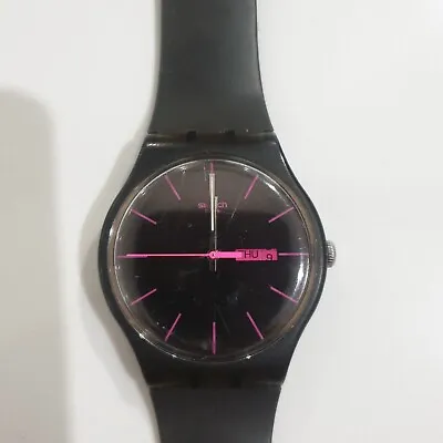 Unisex Rebel Swiss Swatch Watch - Black / Pink Ag 2010 • £30