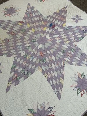 $79.99 • Buy Vintage Handmade Cotton Quilt LONESTAR Pattern / Cutter Repair - Lavender White