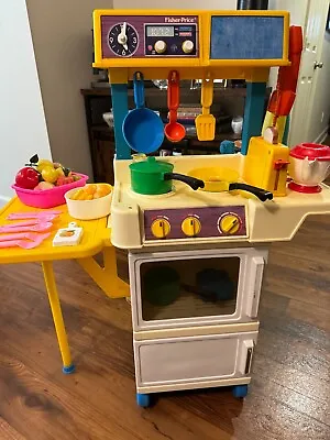 Vintage 1987 Fisher Price Fun Food Kitchen Stove Oven Sink Play Set (USED) • $125