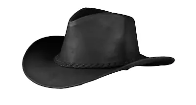 HADZAM Black Shapeable Western Outback Leather Cowboy Hat For Men And Women • $39.99