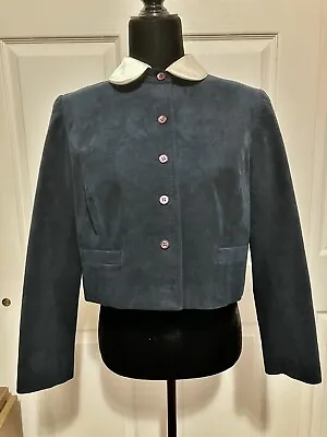 $25 • Buy Abe Schrader Petite 70’s Suede Blouse Peter Pan Collar Vintage Top Size S