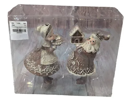 Set Of 2 Gingerbread Lace Santa & Mrs Claus Christmas Tree Figural Ornaments NEW • $23.99