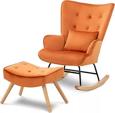 Modern Velvet Rocking Chair Glider Chair With Ottoman Cushion Caramel • $272.53