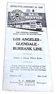 January 1949 Pacific Electric Los Angeles Glendale Burbank Timetable • $30