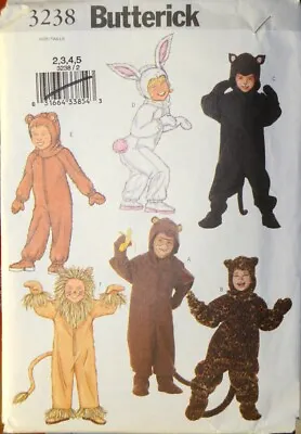Butterick Pattern 3238 Kids Costume Halloween Lion Bear Rabbit Monkey Sz 2345 • $11.99