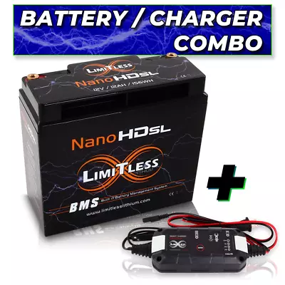 Limitless Lithium Nano -HD SL 12AH Motorcycle / Power Sports Battery & Charger • $649.69