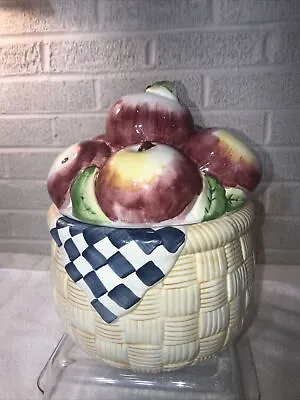 Vintage Ceramic Apple Basket Cookie Jar/Canister By Susan Winget 11.5” High • $10