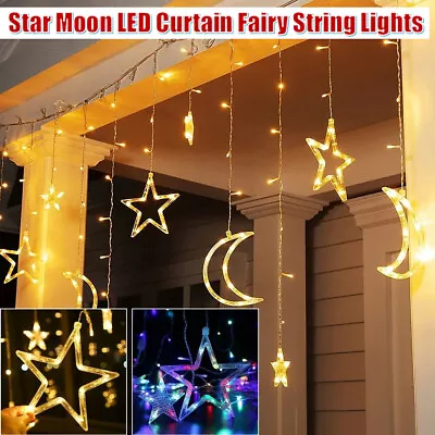 Star Moon Fairy Lights LED Curtain String Light Ramadan Eid Wedding Party Decor • $25.95