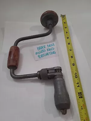 Brace Drill Auger Bit Millers Falls USA  Ratcheting Woodworking Hand Tool Vtg.  • $24.75