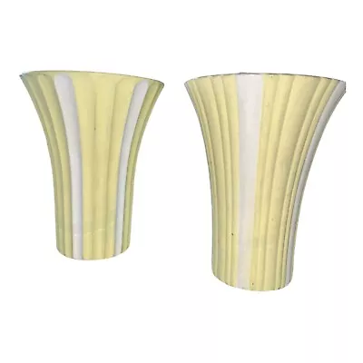 MCM 7” Vase Pot Set Of 2 Yellow White Stripe Mod Decor Apartment Therapy Kitsch • $8