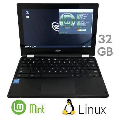 Linux Mint Laptop - 32GB SSD 4GB 11.6  Intel 1.6GHz Acer C738T Cinnamon Netbook • $69.99