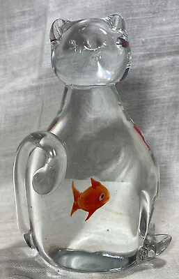 Hand Blown Art Glass Cat Swallowed Fish Figurine Paperweight 6” Murano Style • $19