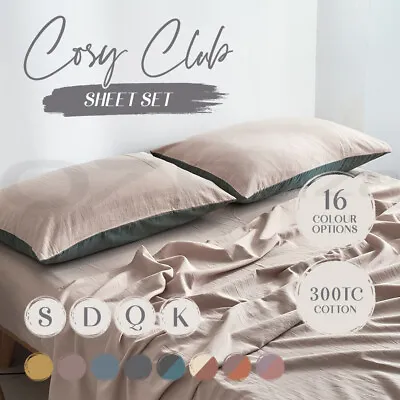 $36.95 • Buy Cosy Club 300TC Bed Sheet Set Single Double Queen King Flat Fitted Sheets 4Pcs