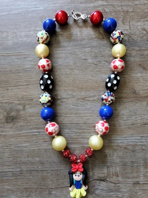 $5 • Buy Unique Mixed Chunky Bubble Bead Necklace Snow White Pendant Disney Inspired