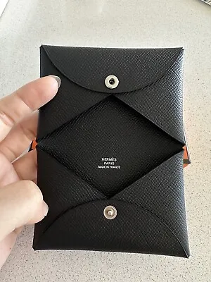 New Authentic Hermes Calvi Card Holder Black Epsom Small Leather • $620