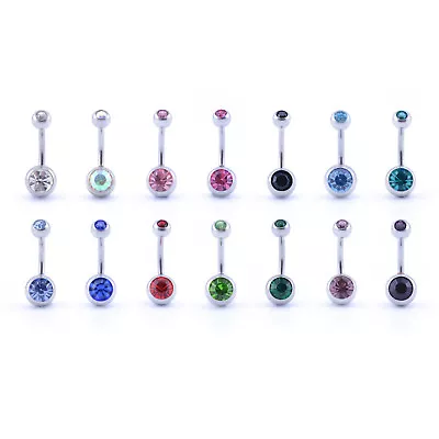 £1.99 • Buy Belly Button Bar Navel Ring Double Gem Surgical Steel 1.6mm X 10mm