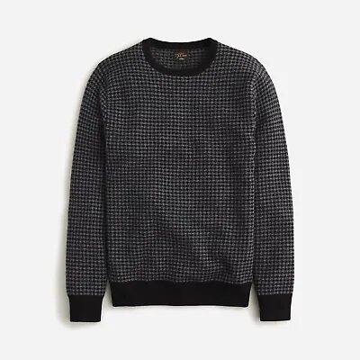 J. CREW Men's Cashmere Crewneck Sweater Black Charcoal Houndstooth - $168 NWT • $123.49