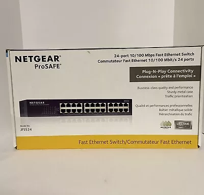 Netgear ProSAFE 24-Port 10/100 Mbps Fast Ethernet Switch JFS524 New Sealed READ! • $47.99