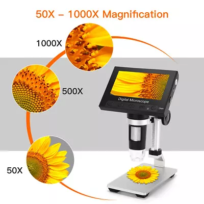 TOMLOV 1000X Coin Microscope With 4.3  Screen LCD Digital Microscope Metal Stand • $55