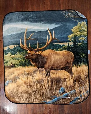 Vintage James Hautman Elk Wildlife Throw Blanket Northwest Co. Or Biederlack • $27.99