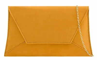 Women's Handbag Plain Suede Wedding Party Prom Evening Clutch Envelope Purse Bag • £10.99