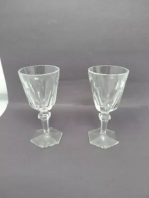 $35 • Buy 2 Val St Lambert Sherry Cordial Glasses Crystal Stemware Thumbprint Hexagonal 