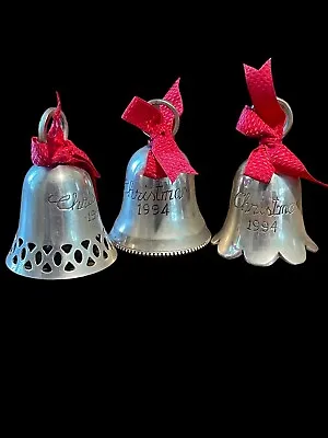 Vintage Christmas Bells International Company Silver Tone Engraved 1994 Set Of 3 • $20