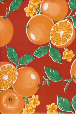 Oilcloth Fabric Oranges Red Pattern Sold In Yard Or Bolt • $119.99