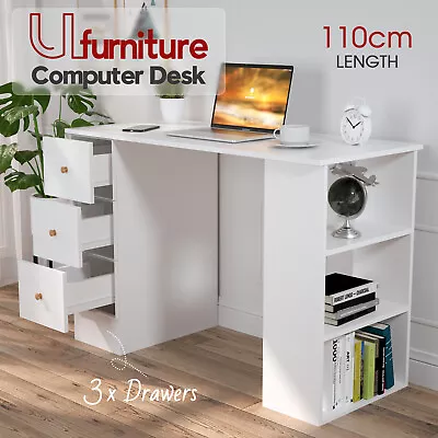 Computer Desk Student Laptop Table Home Office Study W/3 Drawers&Shelves White • $134.90