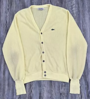 Vintage Izod Lacoste Knit Cardigan Sweater Yellow Size XL • $22.95
