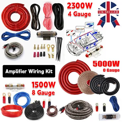 0/4/8 Gauge Power Car Audio Amp RCA Bass Amplifier Cable Subwoofer Wiring Kit UK • £7.99
