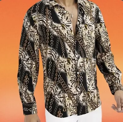 Devils Advocate Men's  Long Sleeve Leopard Chain Print  Shirt Size S Tiger King • $30