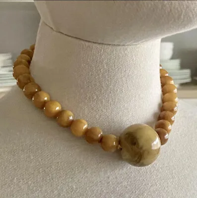 ANTIQUE Vintage BUTTERSCOTCH Egg Yolk BAKELITE Beads CHOKER Necklace 51gmTESTED • $145