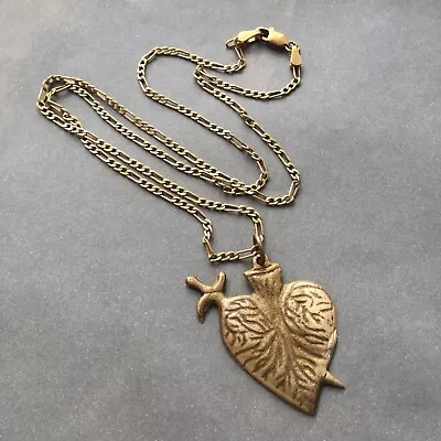 Vintage Mexican Milagros Corazon Sacred Heart Pendant Necklace • $24