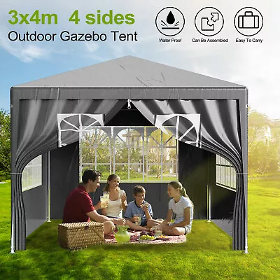 Gazebo 3x4m With Sides Garden Marquee PE Awning Beach Party Camping Tent Canopy • £69.99