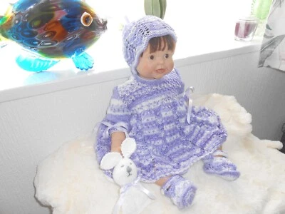 £23.99 • Buy Hand Knitted Lilac..white.. Dress Set 4pce.. Baby Girl 6-12MTH..**.NEW **