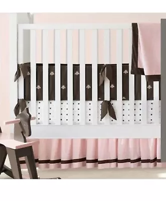 Restoration Hardware Crib Skirt Pink & Brown European Contrast Pipe Nursery • $27.97