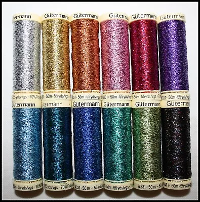£2.65 • Buy Gutermann Metallic Effect Glitter Thread 50m/55yards Spools - Assorted Colours 