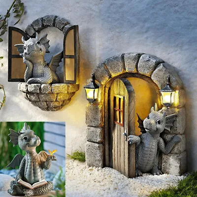 £7.79 • Buy Garden Door Open Dinosaur Resin Ornament Balcony Sculpture Holiday Creative Gift