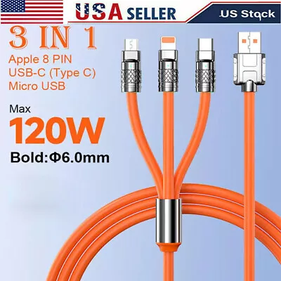 3 In 1 Max 120W 4.0 FT Fast Charging Cable USB Universal Cell Phone Charger Cord • $5.54