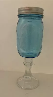 Ball Mason Jar Wine Glass Blue With Lid Party Redneck Hillbilly Fun • $10.39