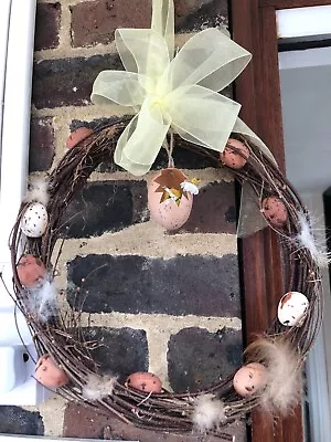 Wreath Egg & Twig Easter Wreath Rustic Natural Chick Feathers 28cm Diameter • £2.50