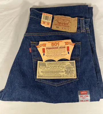 Vintage 90s Deadstock LEVI'S 501 Preshrunk Dark Wash Jeans Made In USA 38x30 NWT • $199.99